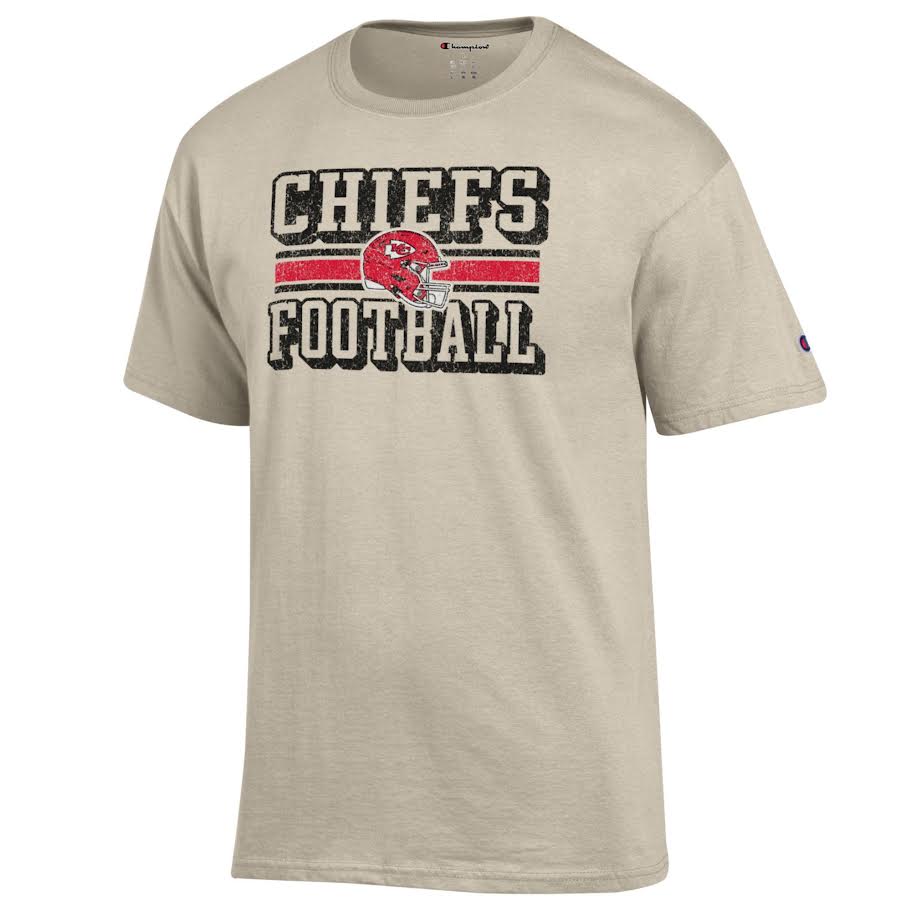 Kansas City Chiefs - NFL Helmet Over Straight Football Logo Short Sleeve T-Shirt