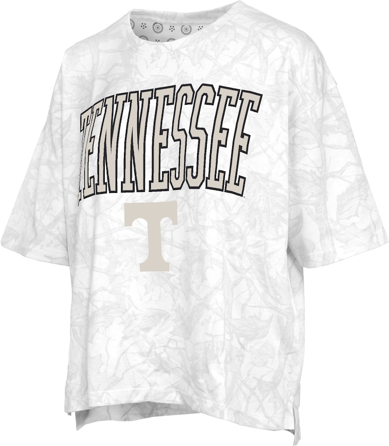 Tennessee Volunteer "Southlawn Logo Sheet" - Short-Sleeve Crew-Neck White Camo Waist-Length Top