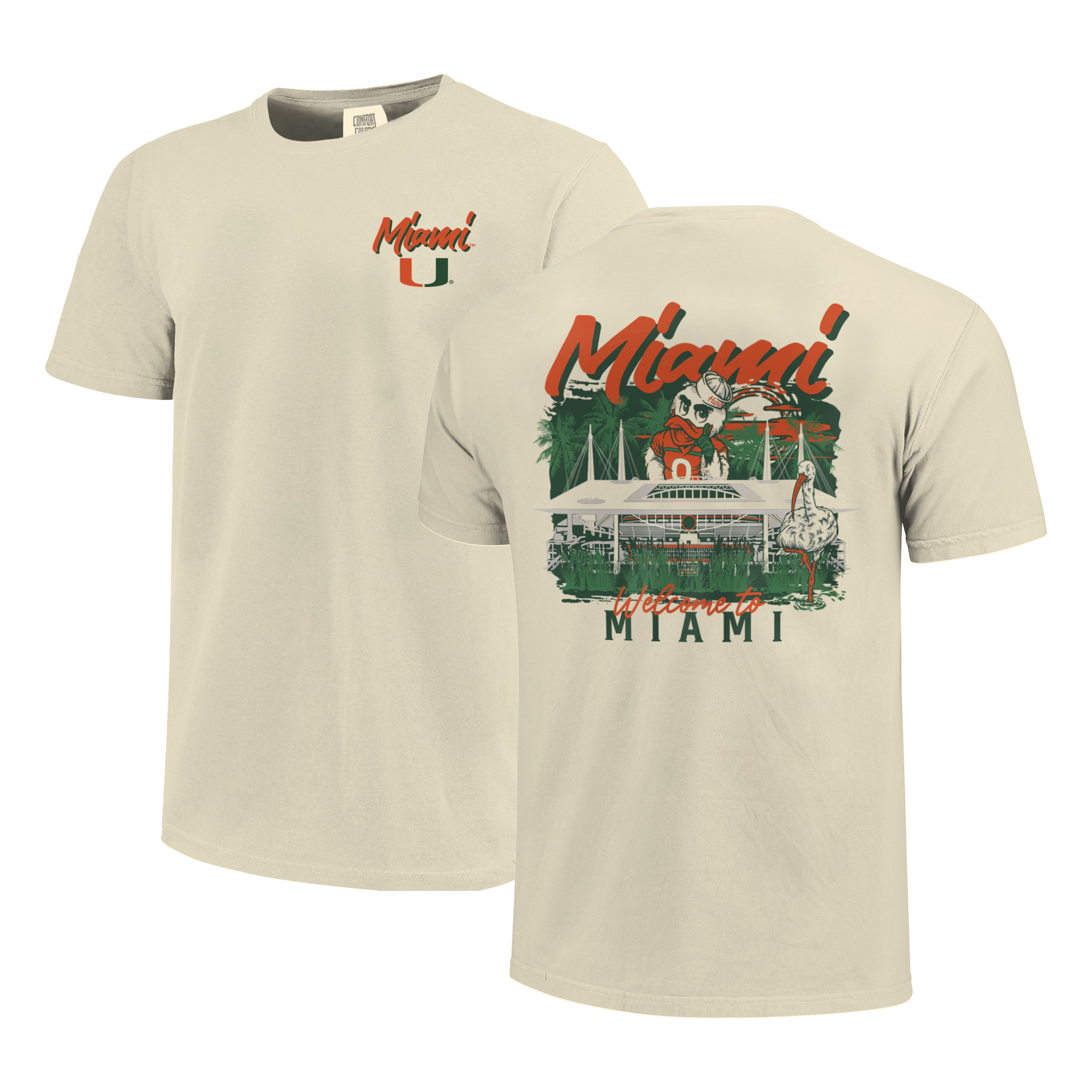 Miami Hurricanes - Football Hand Drawn Campus Stack T-Shirt