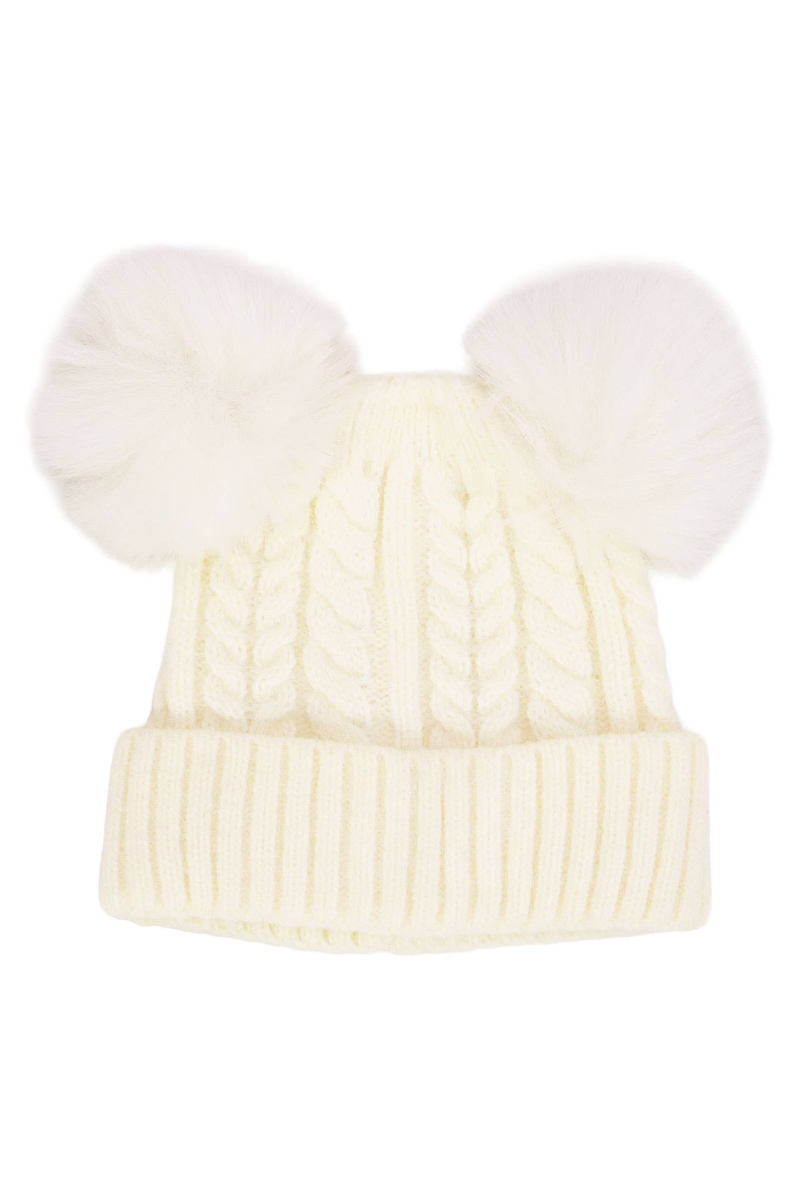 Toddlers Cable Knitted Double Pom Pom Beanie