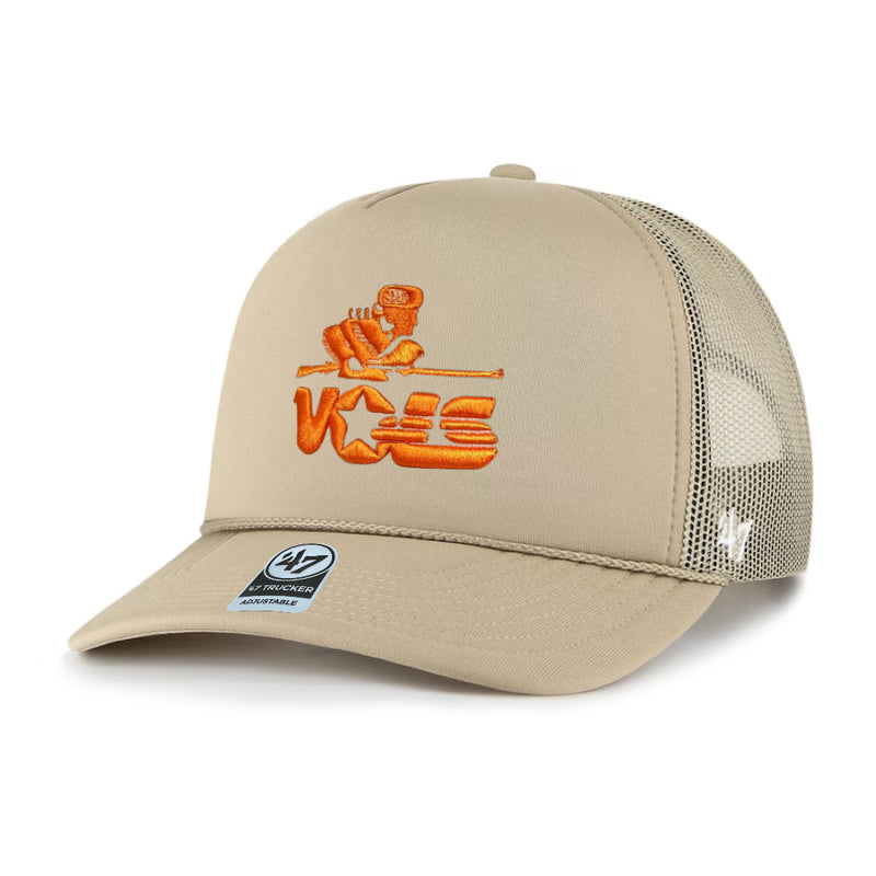 Tennessee Volunteer Vin - Khaki Foam Front Mesh Trucker Adjustable Hat, 47 Brand