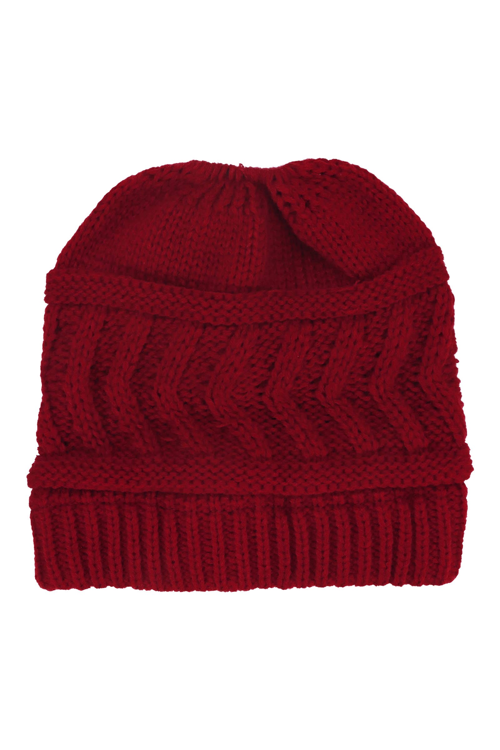 Classic Ponytail Chevron Cable Knitted Beanie