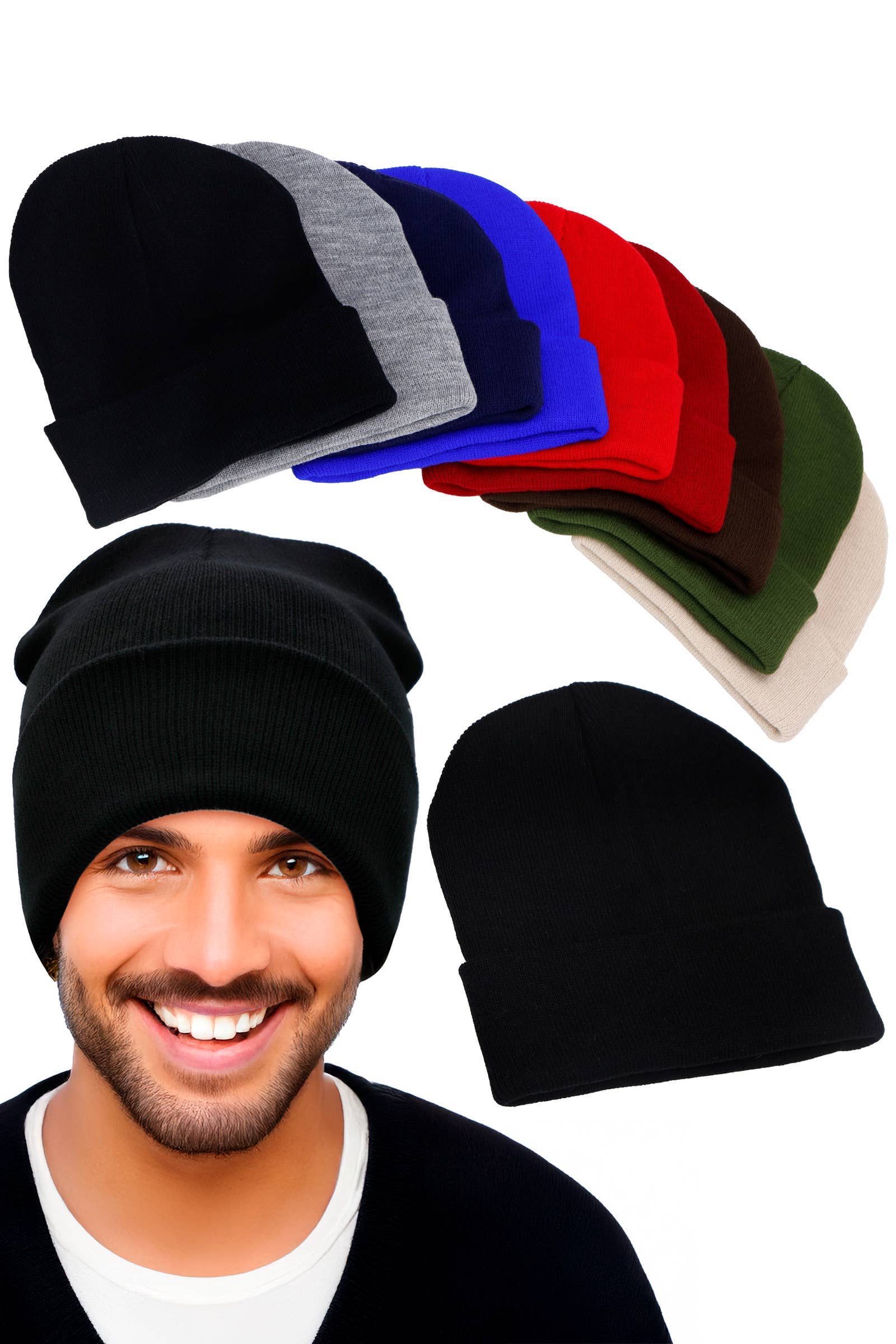 Adults Classic Solid Acrylic Cuffed Beanie