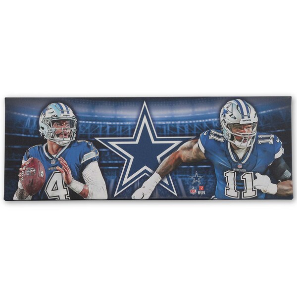 dallas cowboys helmet in stadium football canvas wall art Dallas Cowboys: NFL Dak Prescott & Micah Parsons Stadium Lights Canvas Wall Decor by Southern Sportz Store