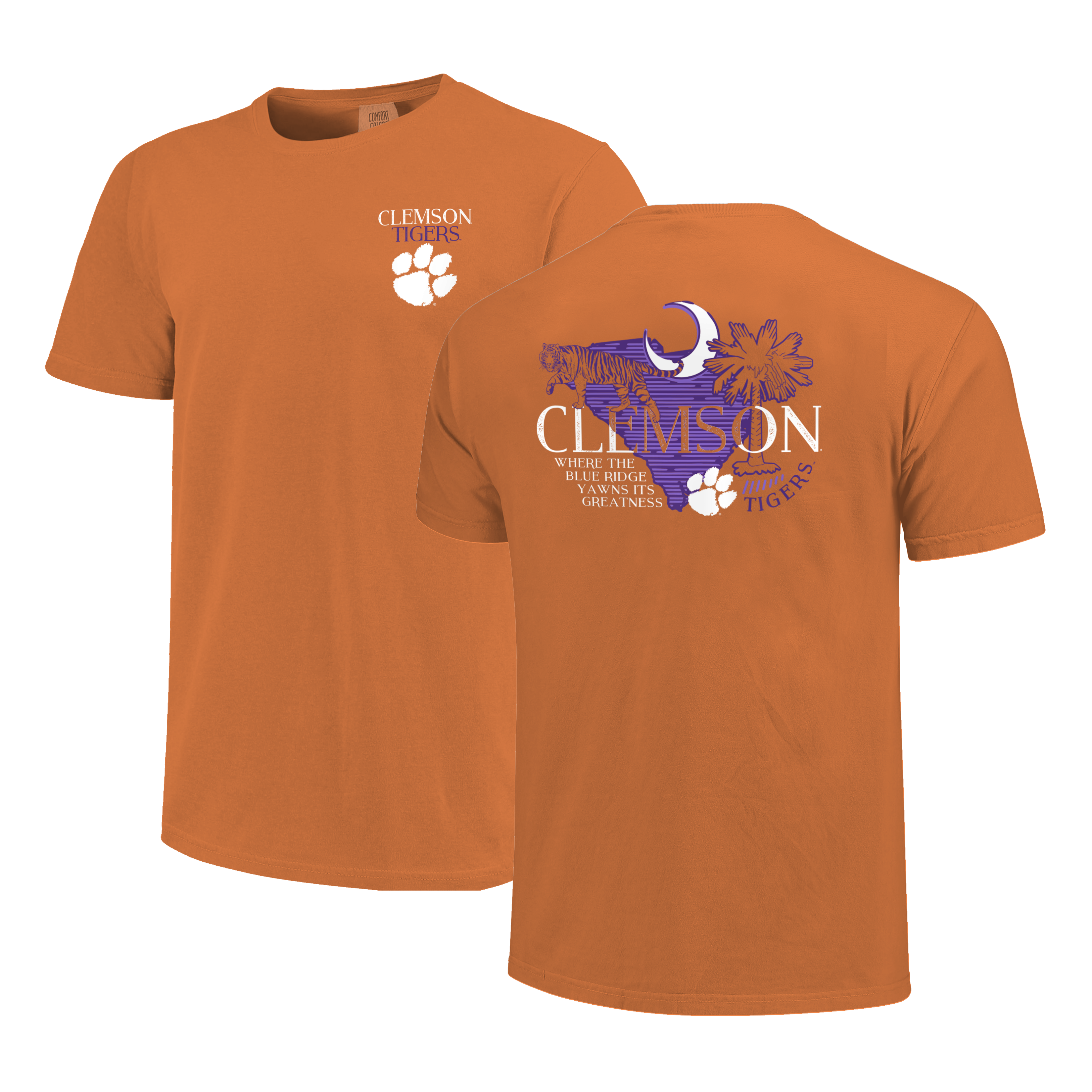 Clemson Tigers - NCAA Lined State & School Elements Comfort Color T-Shirt
