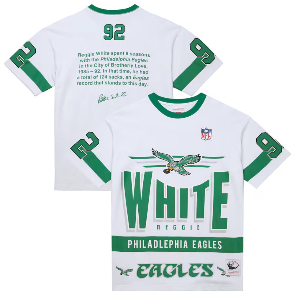 philadelphia eagles gear Men's Mitchell & Ness Reggie White Eagles Name Number Team Origins Vintage Logo T-Shirt Size: Small