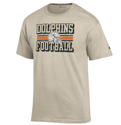 Miami Dolphins - NFL Helmet Over Straight Football Logo Short Sleeve T-Shirt