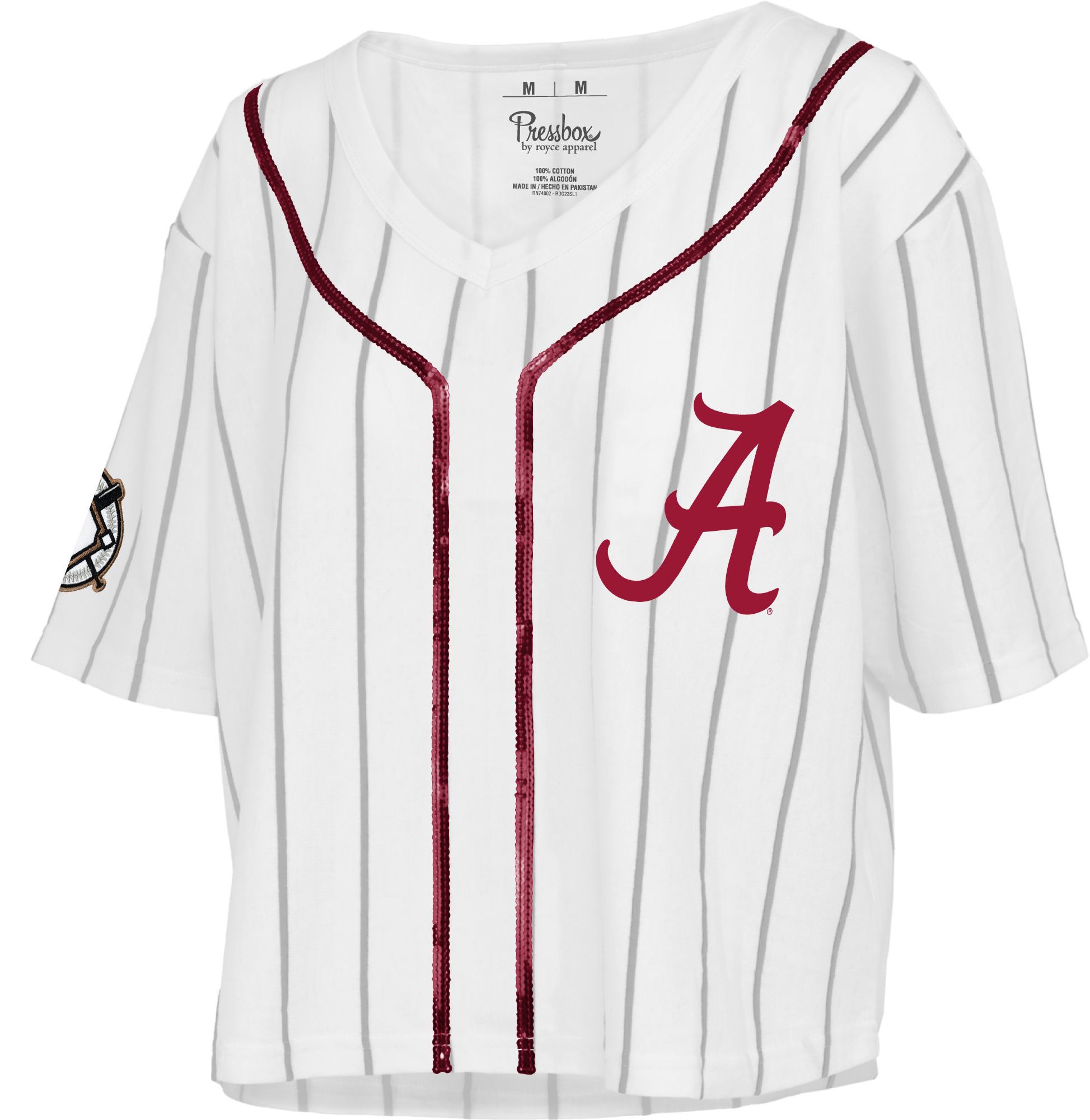Alabama Crimson Tide - "Spirit" Short Sleeve Vee-Neck Yarn-Dyed Waist-Length T-Shirt