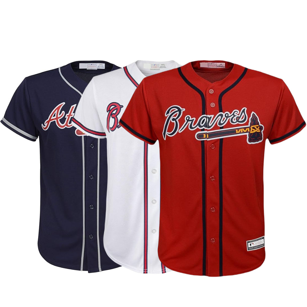 atlanta braves gear Youth Ronald Acuna Jr. Atlanta Braves Alternate Blue Replica MLB Branded Jersey L (14/16) / Navy