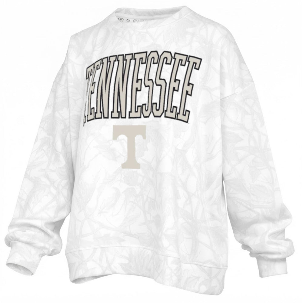 Tennessee Volunteers - "Southlawn Logo Canopy" - Long-Sleeve Crew-Neck Blousant White Camo Oversized Fleece