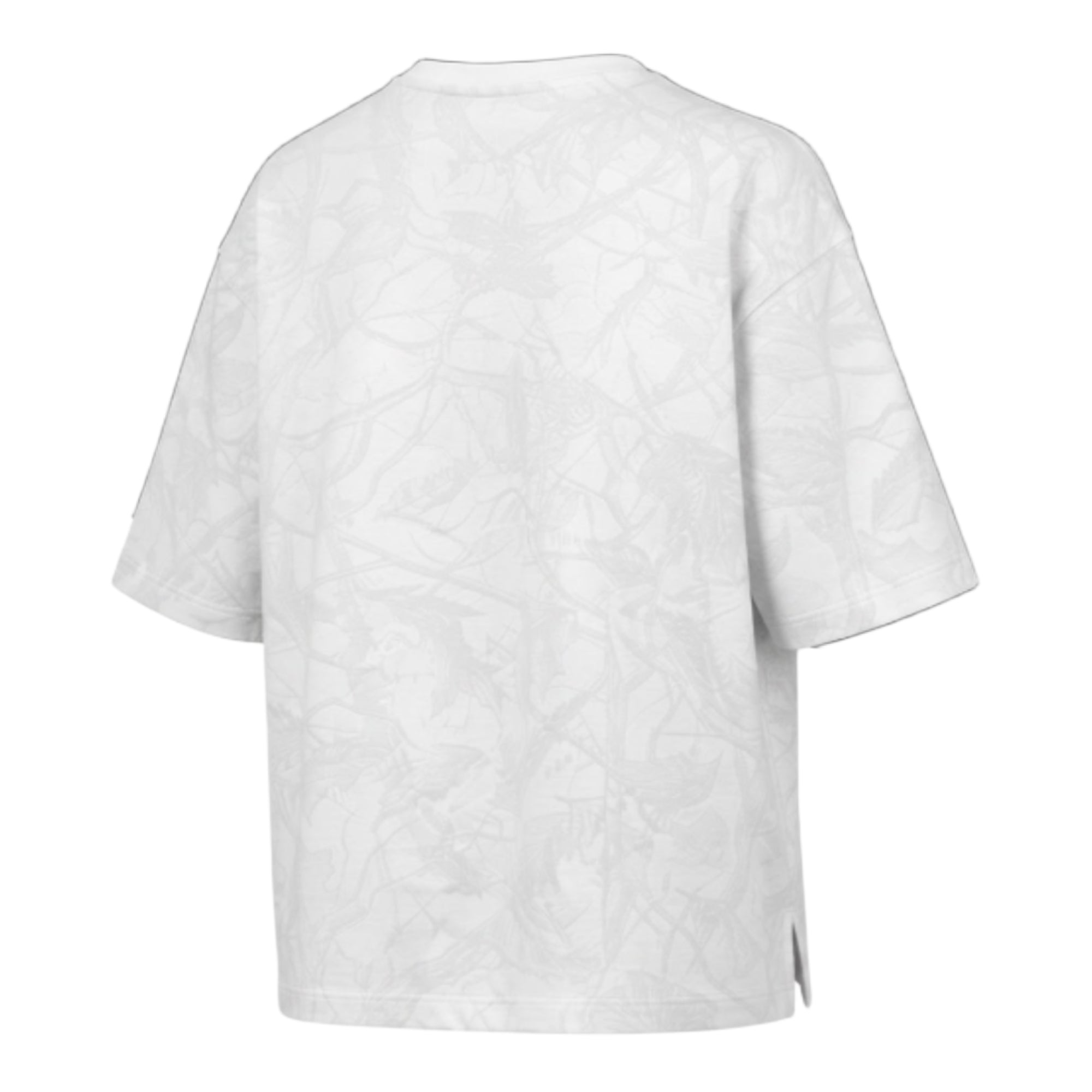 "Southlawn Logo Sheet" - Short-Sleeve Crew-Neck White Camo Waist-Length Top