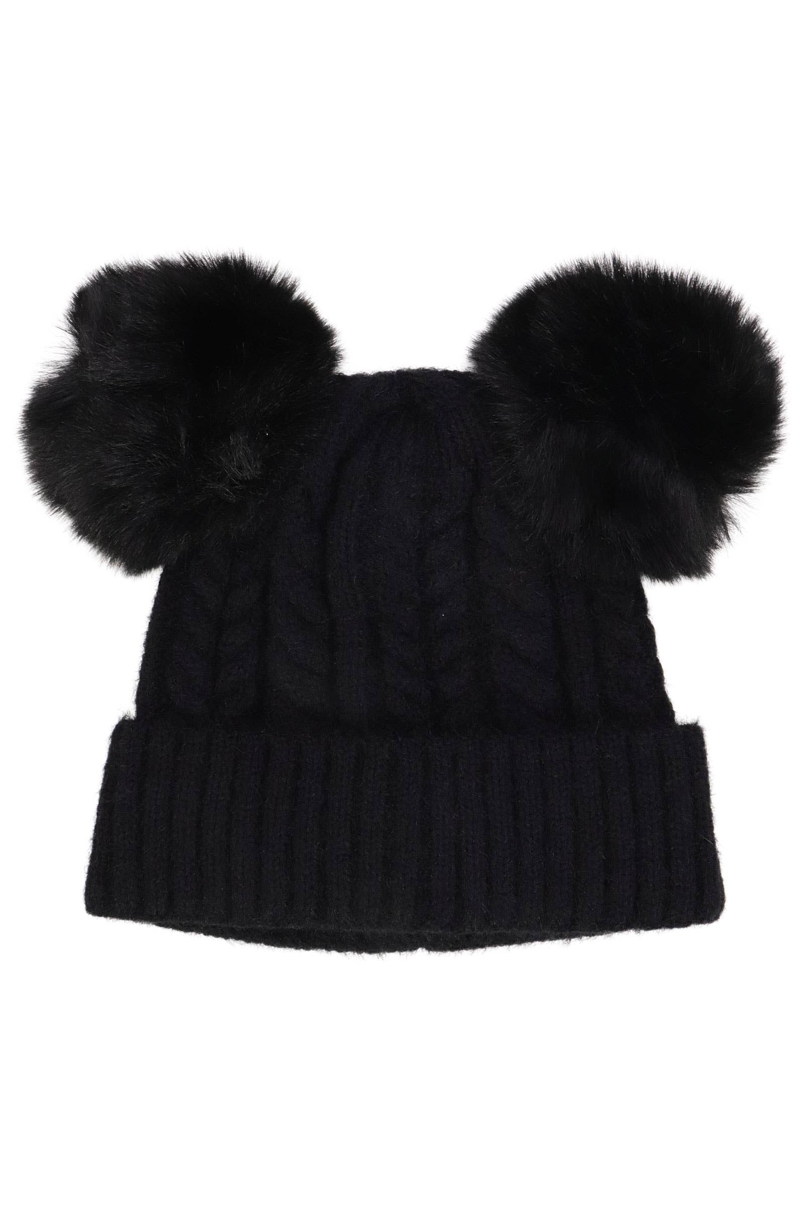 Toddlers Cable Knitted Double Pom Pom Beanie