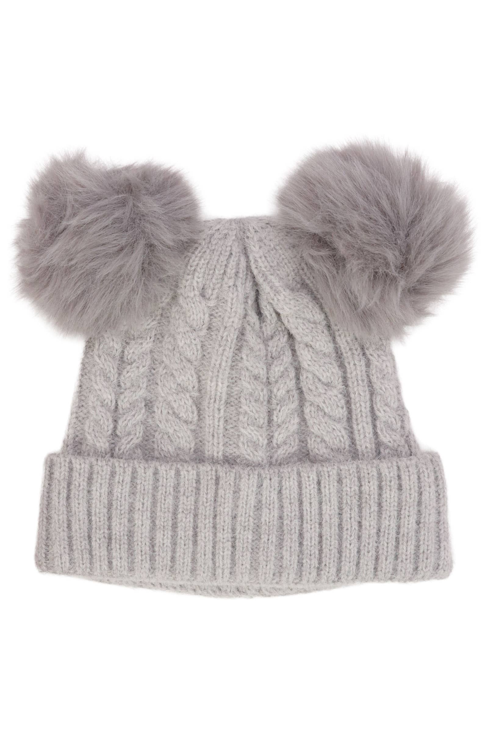 Toddlers Cable Knitted Double Pom Pom Beanie