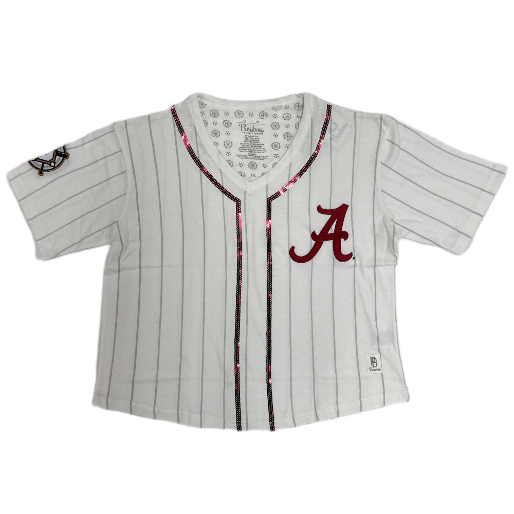 Alabama Crimson Tide - "Spirit" Short Sleeve Vee-Neck Yarn-Dyed Waist-Length T-Shirt