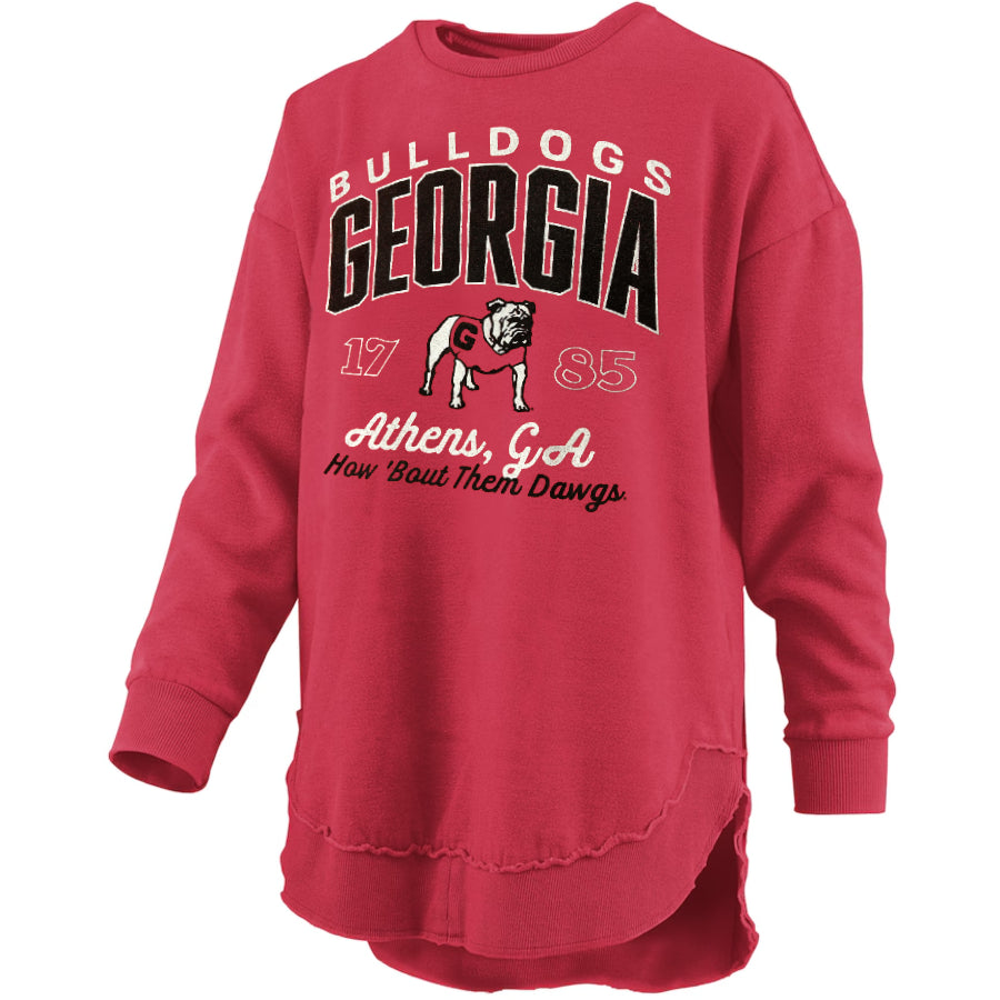 Georgia Bulldogs "Corvallis" - Crew-Neck Rounded Bottom Hi-Lo Peached Fleece Long Sleeve