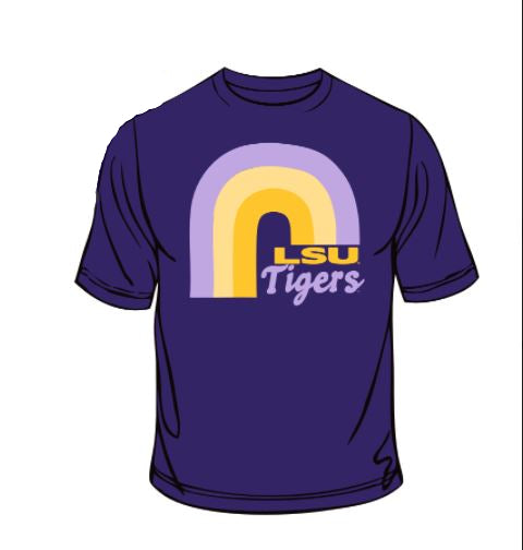 LSU Tigers - Rainbow & Retro Type Purple T-Shirt