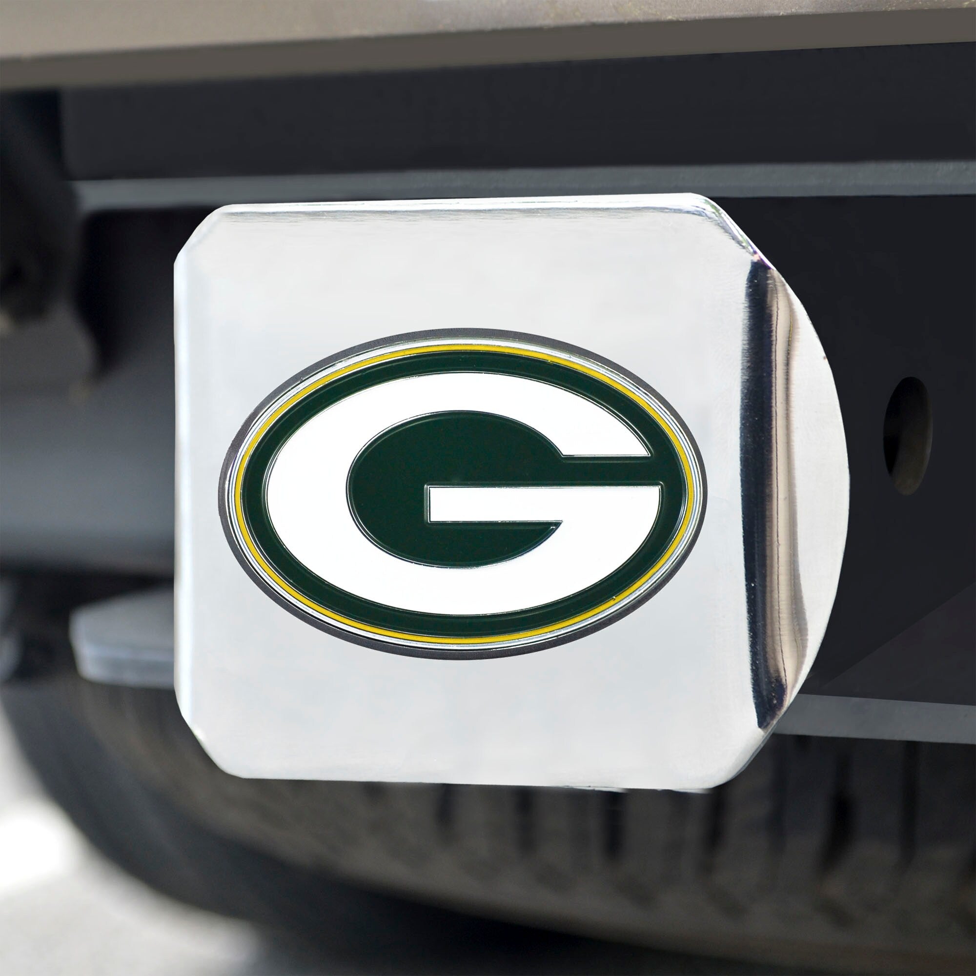 Green Bay Packers Color on Chrome Hitch Cover