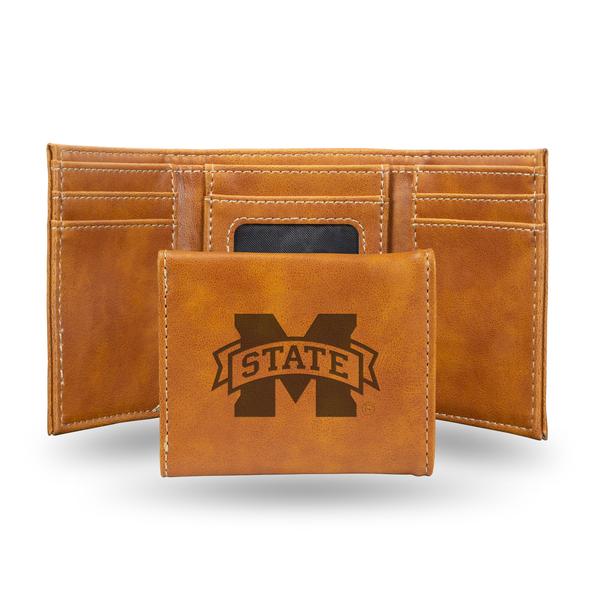 Mississippi State Bulldogs - Laser Engraved Brown Trifold Wallet
