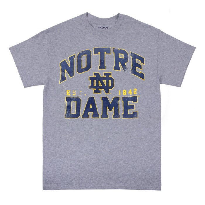 Notre Dame - Blue Logo Est 1842 Grey T-Shirt