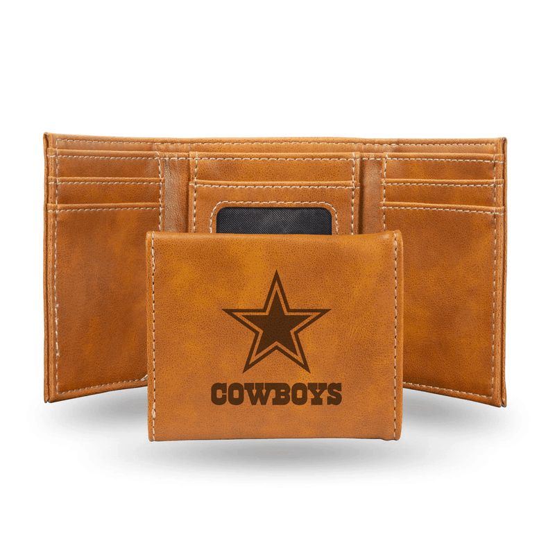 Dallas Cowboys Laser Engraved Tri-Fold Wallet - Brown