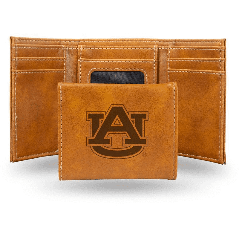 Auburn Tigers Laser Engraved Tri-Fold Wallet - Brown