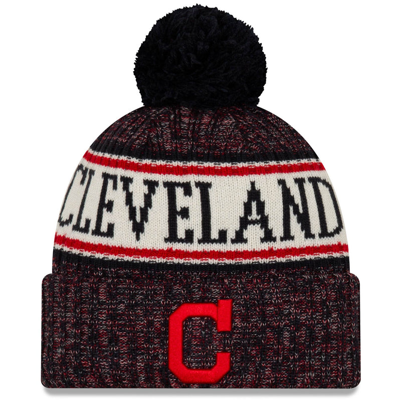 New Era Cleveland Indians Navy Primary Logo Sport Cuffed Knit Hat with Pom