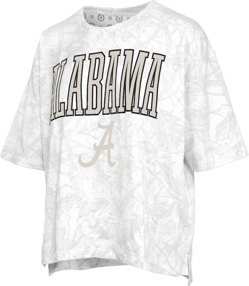 Alabama Crimson Tide  "Southlawn Logo Sheet" - Short-Sleeve Crew-Neck White Camo Waist-Length Top
