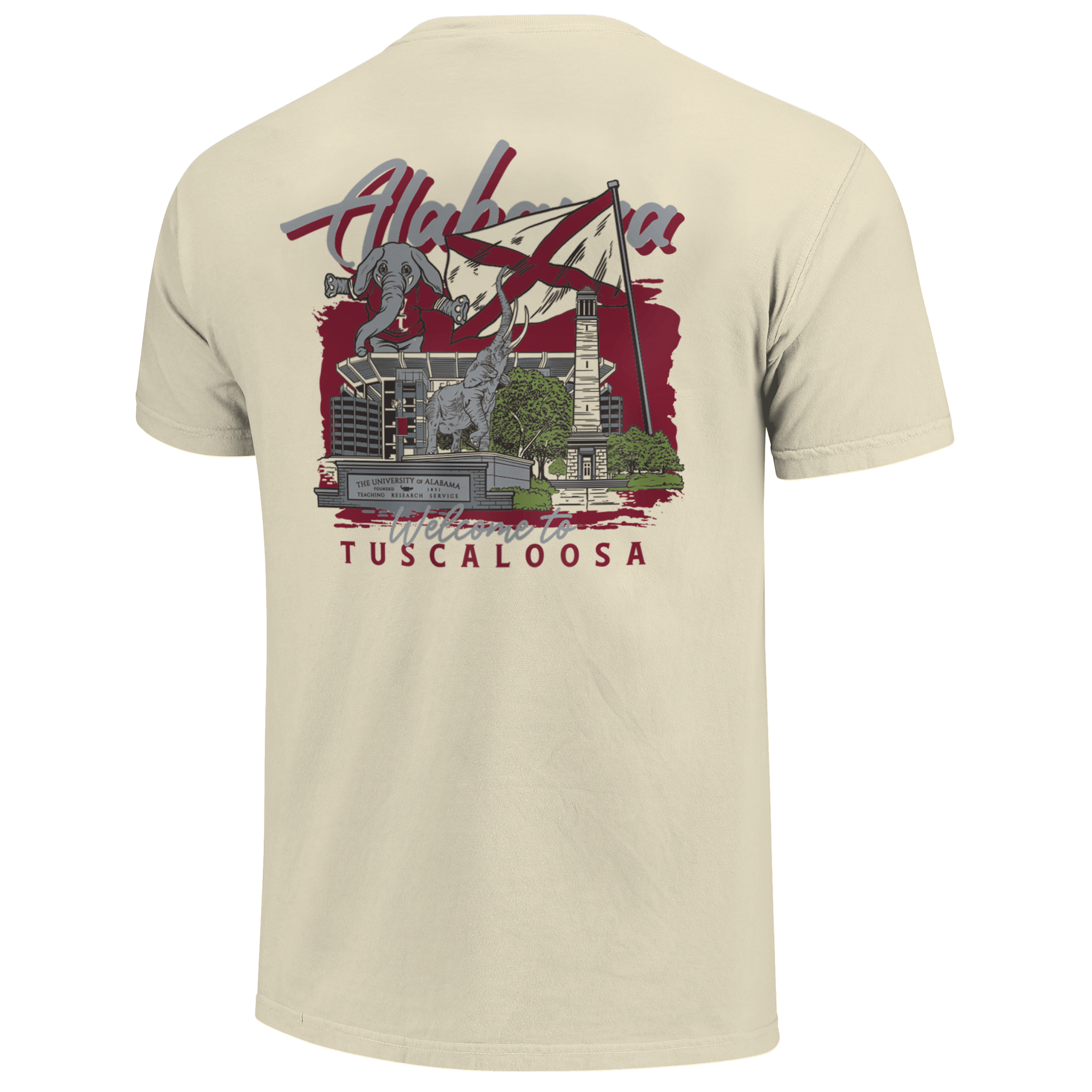 Alabama Crimson Tide - NCAA Hand Dawn Campus Stack Comfort Color Short Sleeve T-Shirt