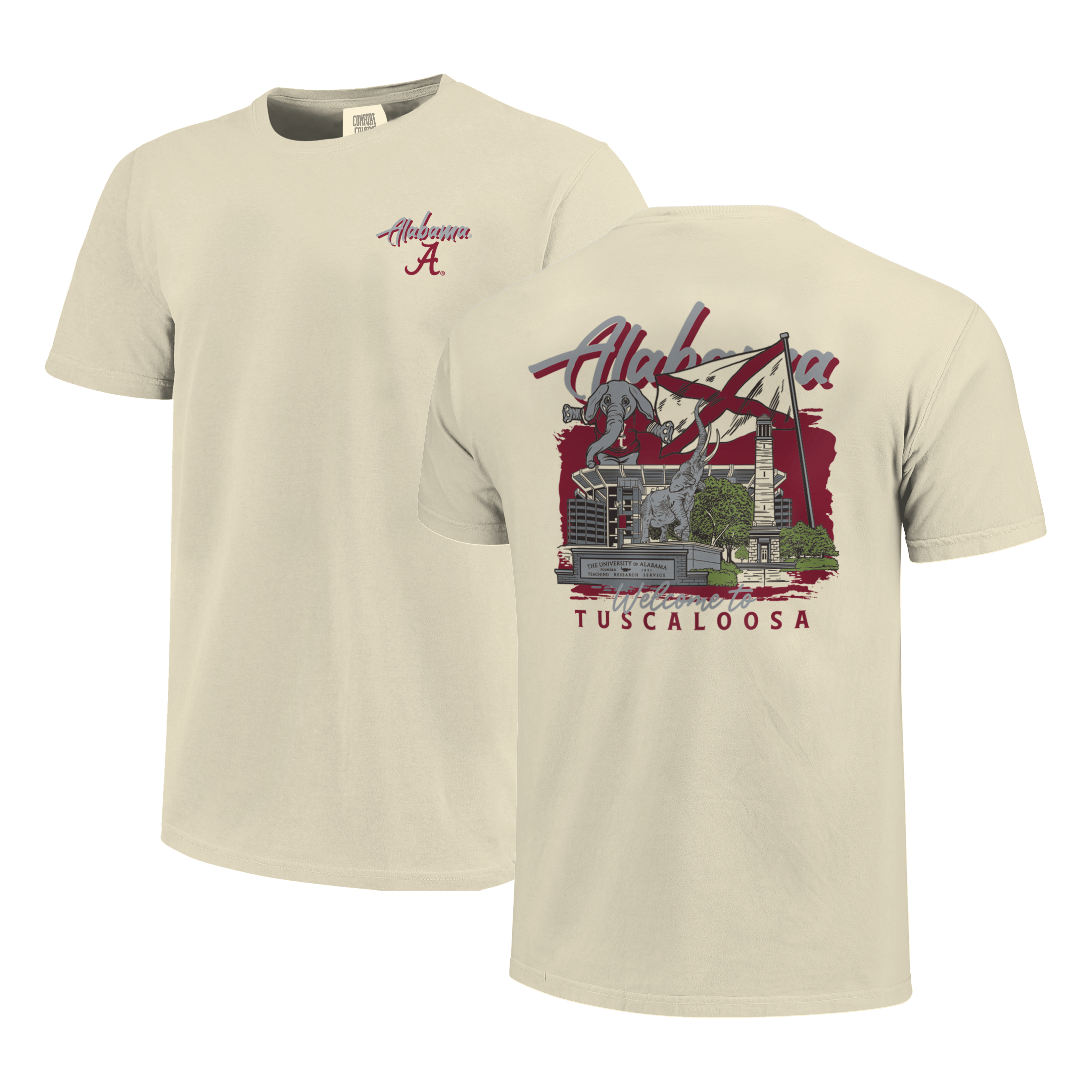 Alabama Crimson Tide - NCAA Hand Dawn Campus Stack Comfort Color Short Sleeve T-Shirt