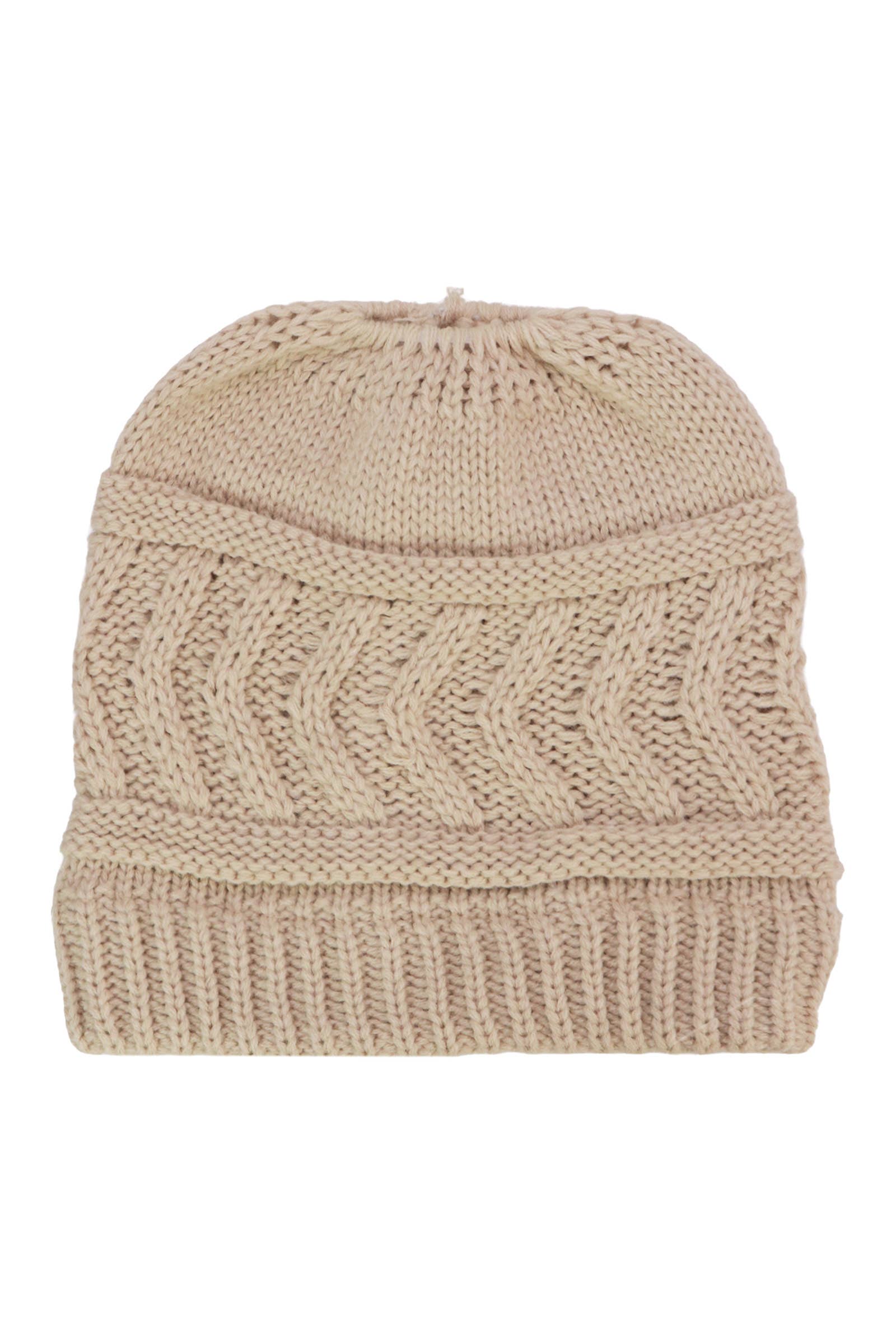 Classic Ponytail Chevron Cable Knitted Beanie