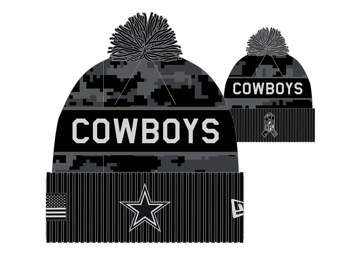 New Era Dallas Cowboys Black Salute to Service Knit Hat with Pom