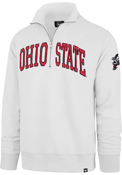 Ohio State Buckeyes - Mens White Striker Qtr Zip Fashion Pullover Long Sleeve