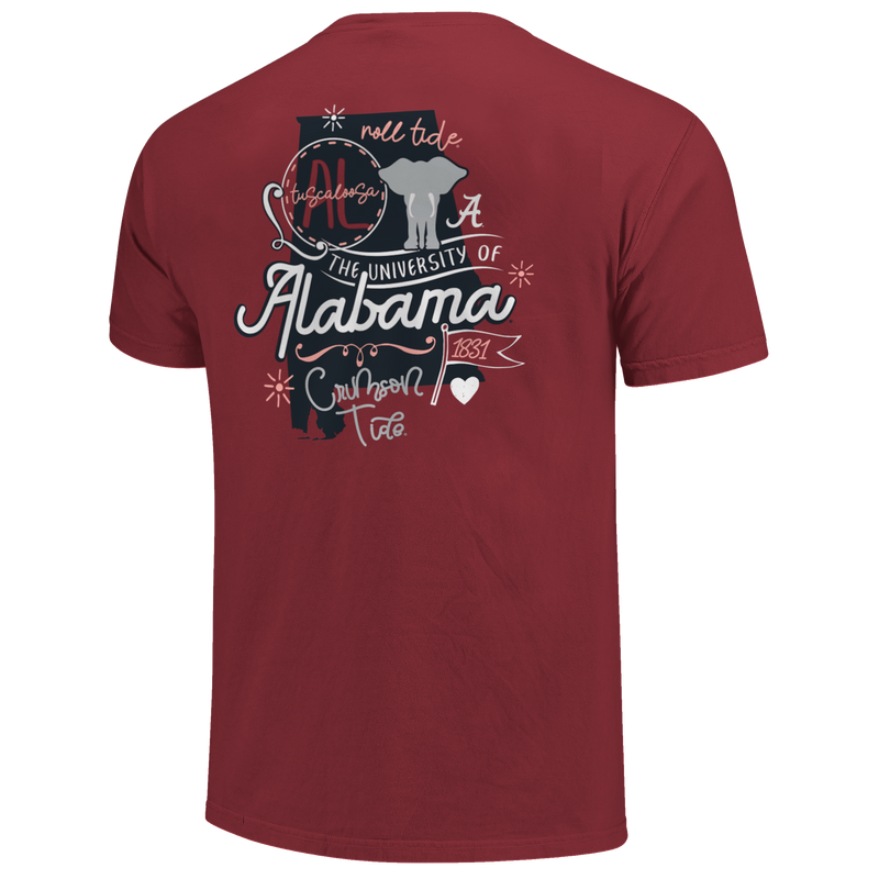 Alabama Crimson Tide - State Doodles Comfort Color Short Sleeve T-Shirt