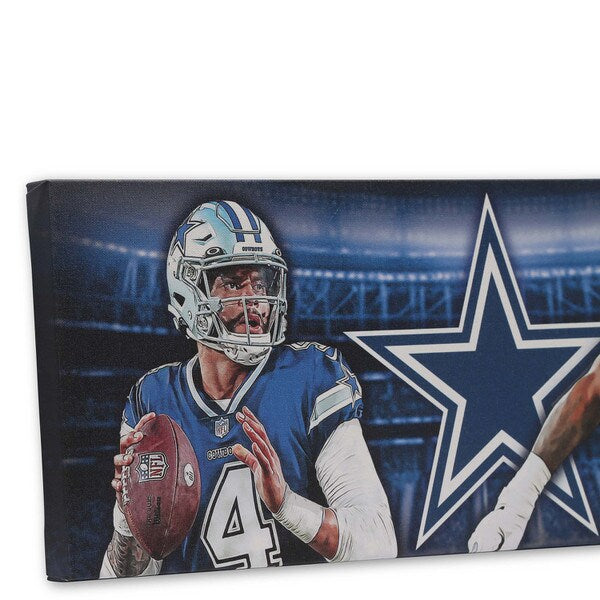 dallas cowboys helmet in stadium football canvas wall art Dallas Cowboys: NFL Dak Prescott & Micah Parsons Stadium Lights Canvas Wall Decor by Southern Sportz Store