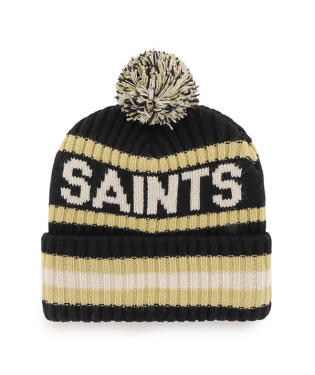 New Orleans Saints - Black Bering Cuff Knit Beanie Hat with Pom, 47 Brand