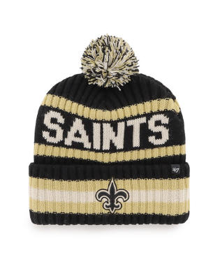 New Orleans Saints - Black Bering Cuff Knit Beanie Hat with Pom, 47 Brand