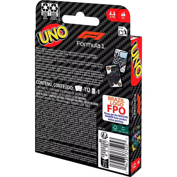 UPD Mattel DP Uno F1 Formula - Drivers Team Playing Cards