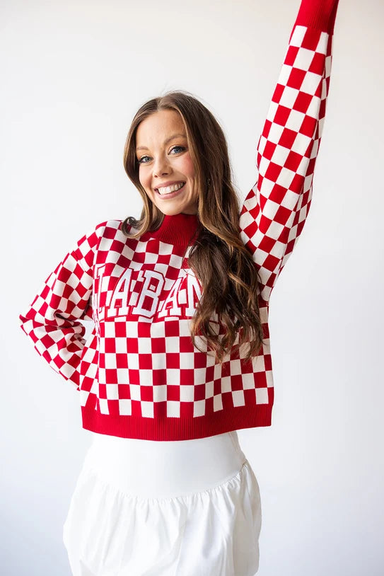 Alabama Crimson Tide - NCAA Checkerboard Cropped Crew-Neck Sweater