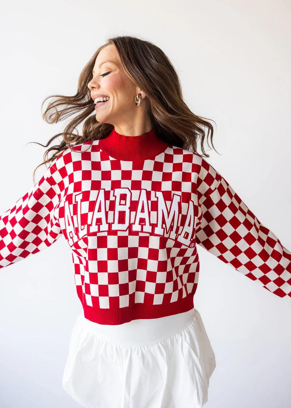 Alabama Crimson Tide - NCAA Checkerboard Cropped Crew-Neck Sweater