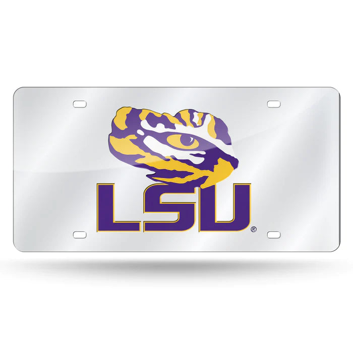 LSU Tigers - Silver Laser Metal License Plate Tag
