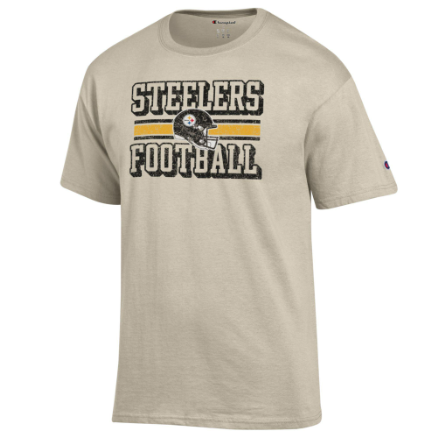 Pittsburg Steelers - NFL Helmet Over Straight Football Logo Short Sleeve T-Shirt
