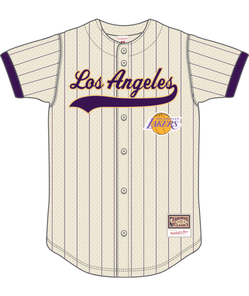 Los Angeles Lakers - NBA Shaquille O'Neal Cream Vintage Logo Full-Button Mesh Top Jersey