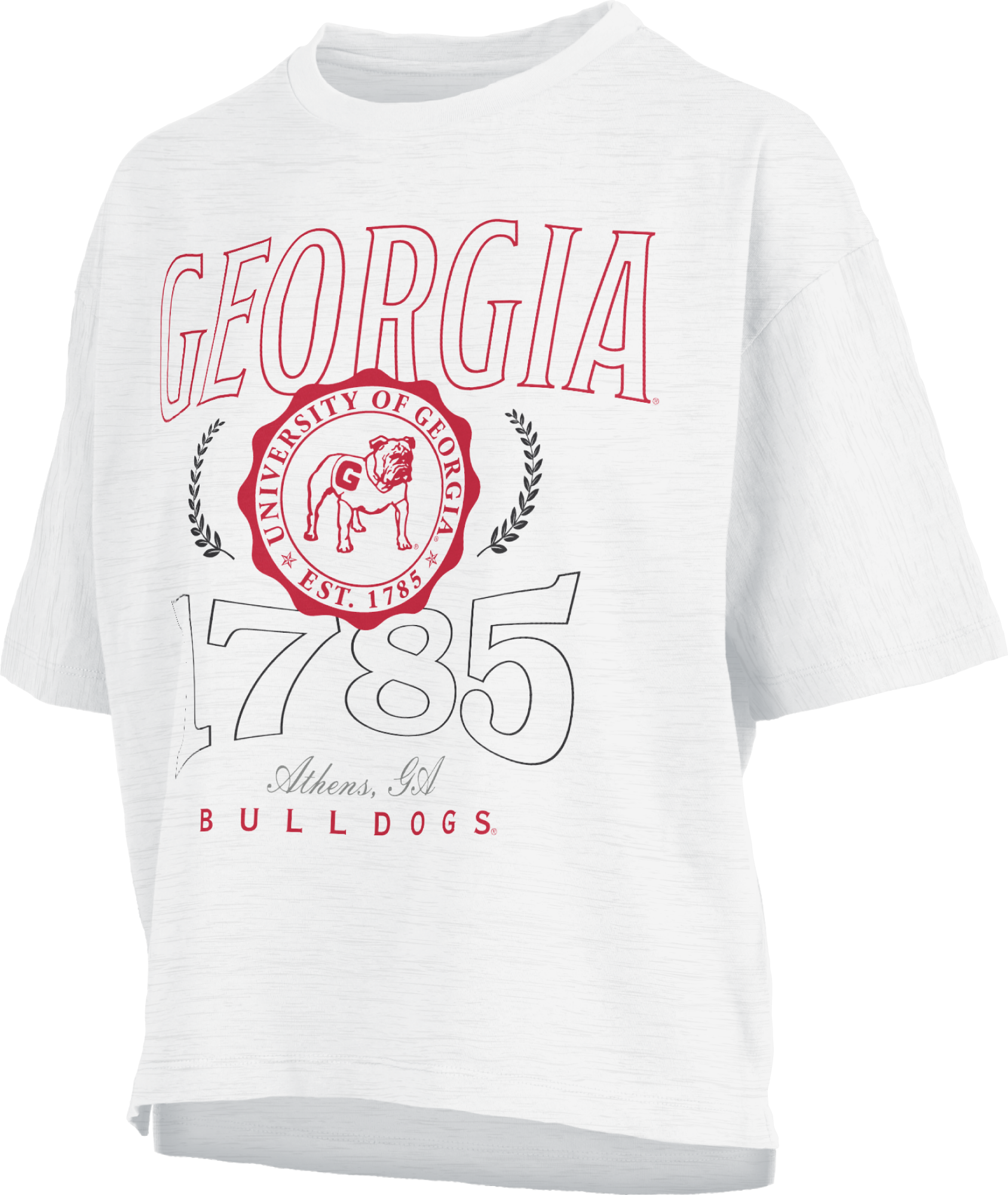 Georgia Bulldogs  "Clayton" - Short-Sleeve Crew-Neck Waist-Length Oversized Slub Top