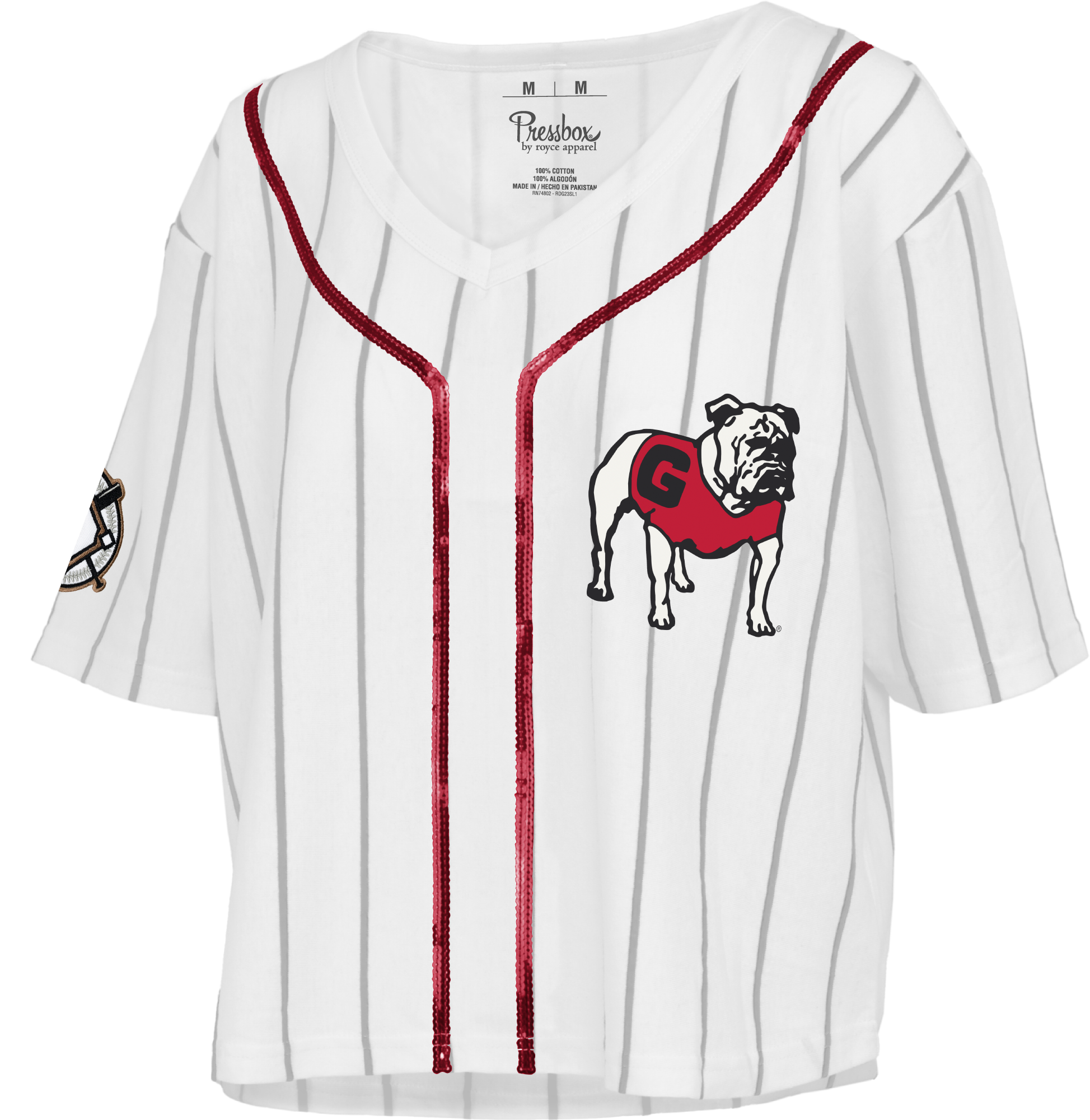 Georgia Bulldogs - "Spirit" Short Sleeve Vee-Neck Yarn-Dyed Waist-Length T-Shirt