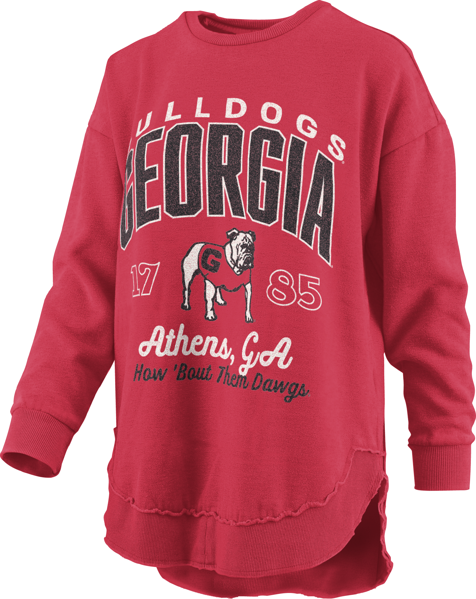 Georgia Bulldogs "Corvallis" - Crew-Neck Rounded Bottom Hi-Lo Peached Fleece Long Sleeve