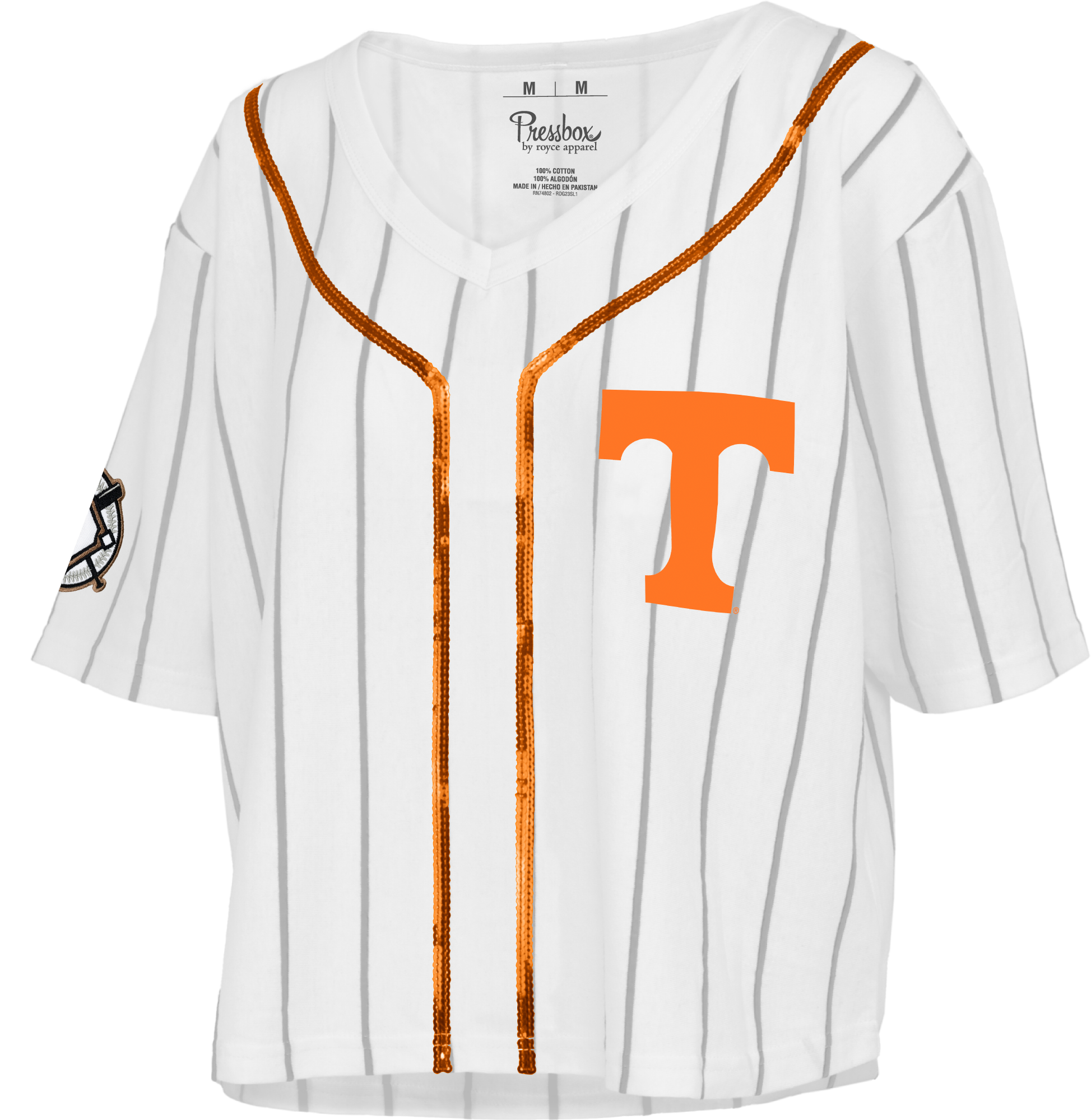 Tennessee Volunteers - "Spirit" Short Sleeve Vee-Neck Yarn-Dyed Waist-Length T-Shirt