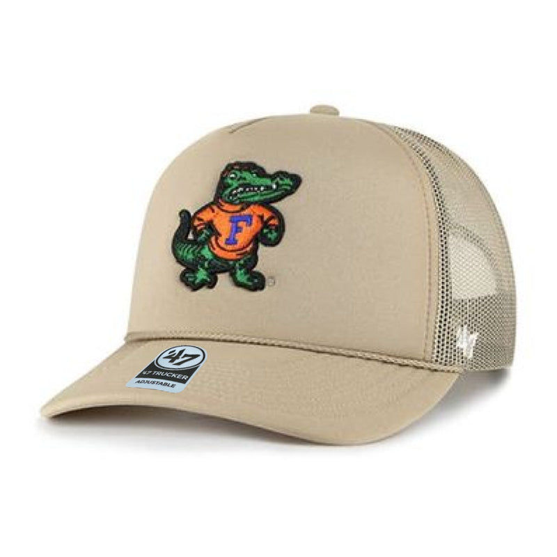 Florida Gators - Khaki Foam Front Mesh Trucker Adjustable Hat, 47 Brand
