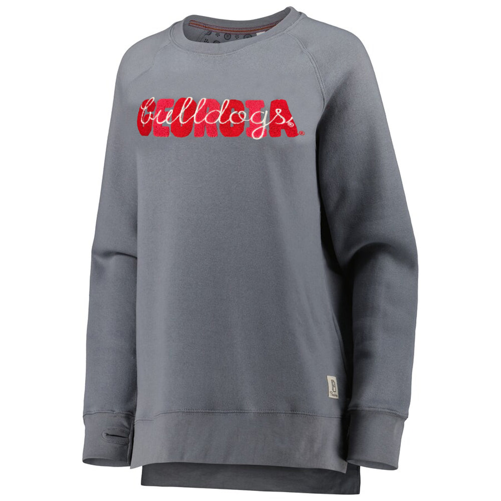 Georgia Bulldogs - Women's Pressbox Gray Pinehurst Chenille Raglan Pullover Sweatshirt