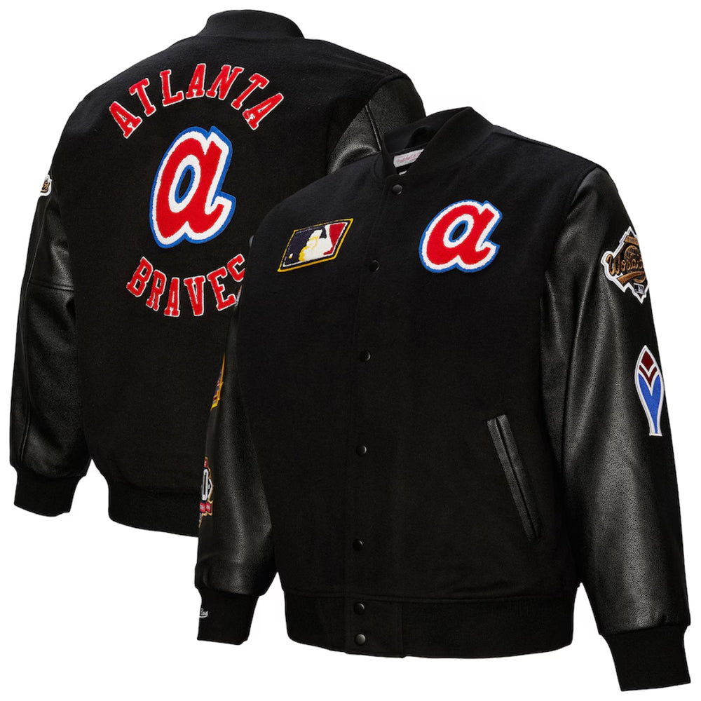 Atlanta Braves - MLB Black Out Collection Vintage Logo Full-Snap Varsity Jacket