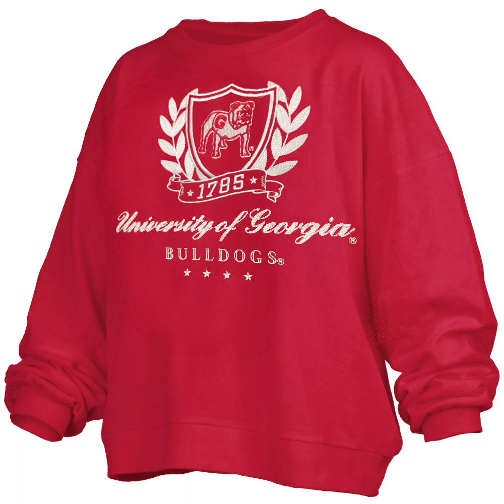 Georgia Bulldogs "Augusta" - Crew-Neck Blousant Shoreline Red Fleece Long Sleeve